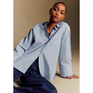 NWT Sezane Bilma Shirt in Ecru Blue Stripes Cotton Oversized Button Down 40 / 8